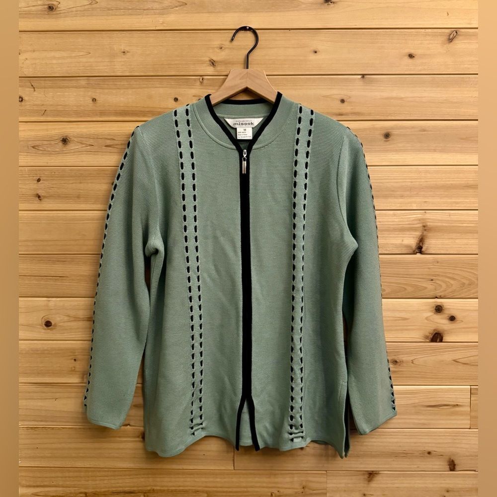 Vintage Exclusively Misook Size 2X Full Zip Acrylic Green Blue Cardigan